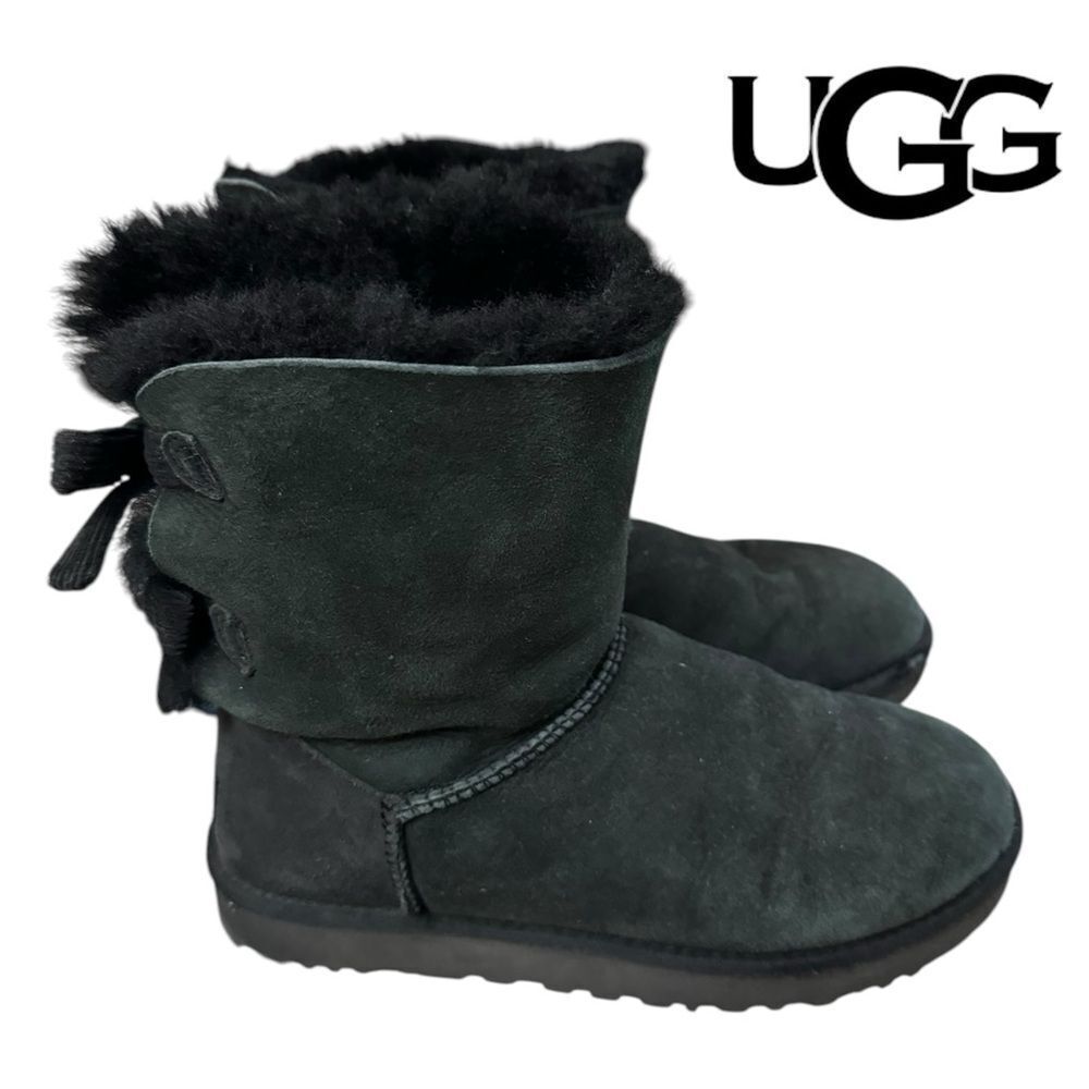 UGG Bailey Corduroy Bow 1094312 Women's Black Suede Leather Boots 8
